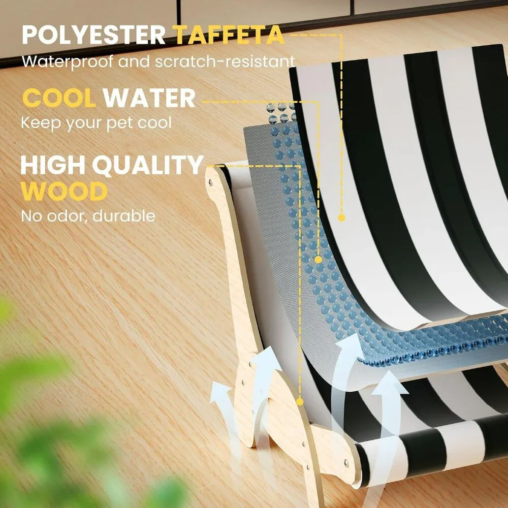 Cooling Cat Hammock Chair with Water Mat, Beach Style Lounger for Large Cats, El